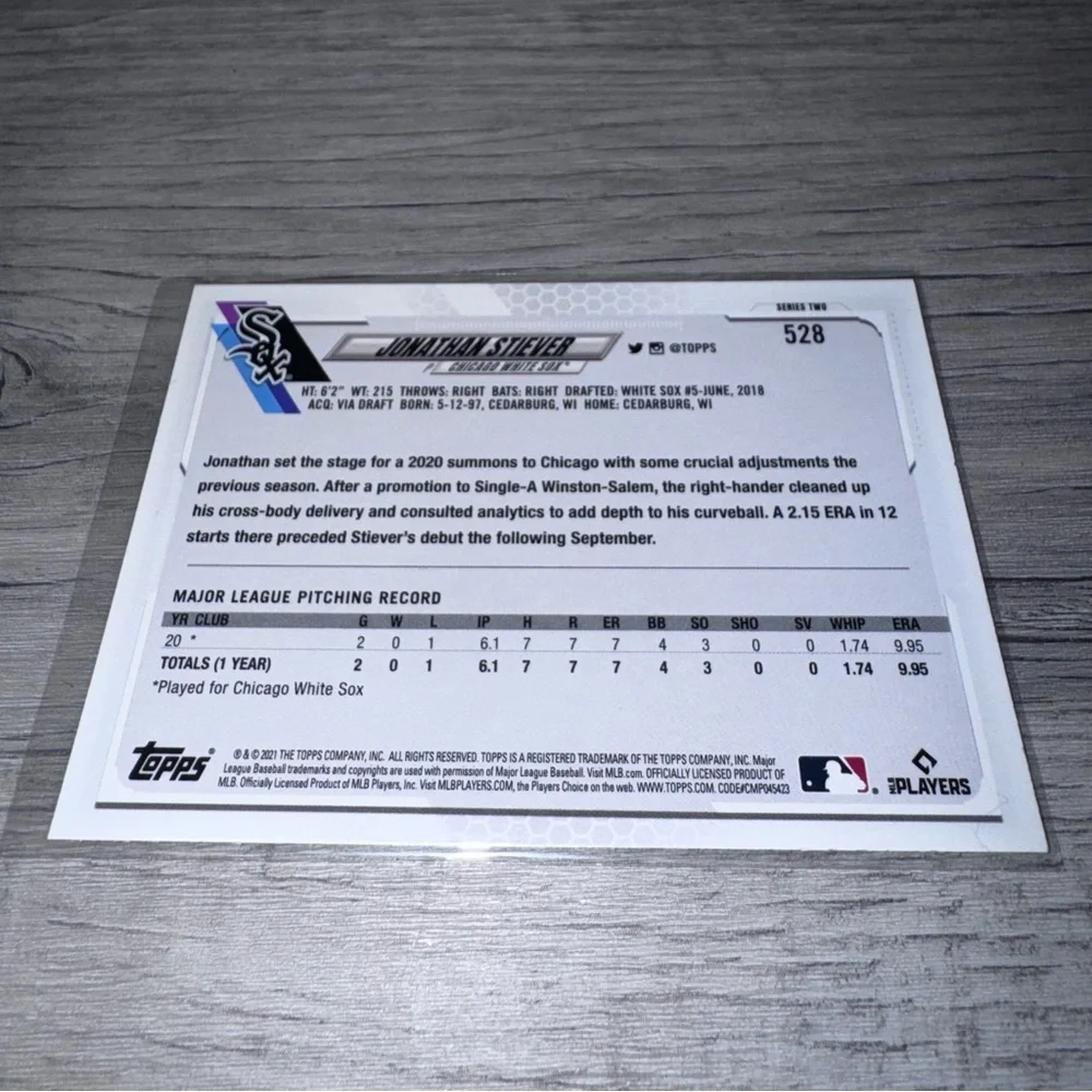 2021 Topps JONATHAN STIEVER Employee Edition Rare card #528 CHICAGO WHITE SOX - Picture 4 of 4